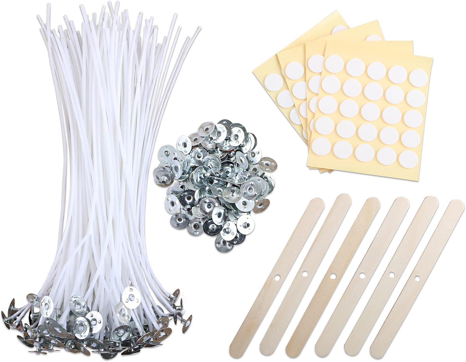 MILIVIXAY 100PCS 8 Inch Candle Wicks with Metal Tabs and Wood Holders