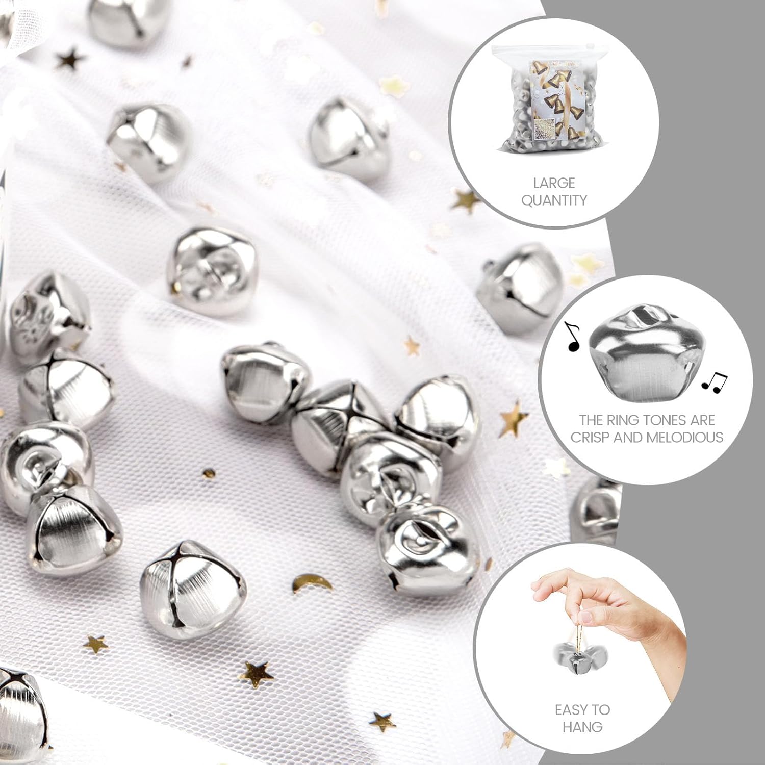 MCPINKY 170PCS Silver Jingle Bells 05 Inch