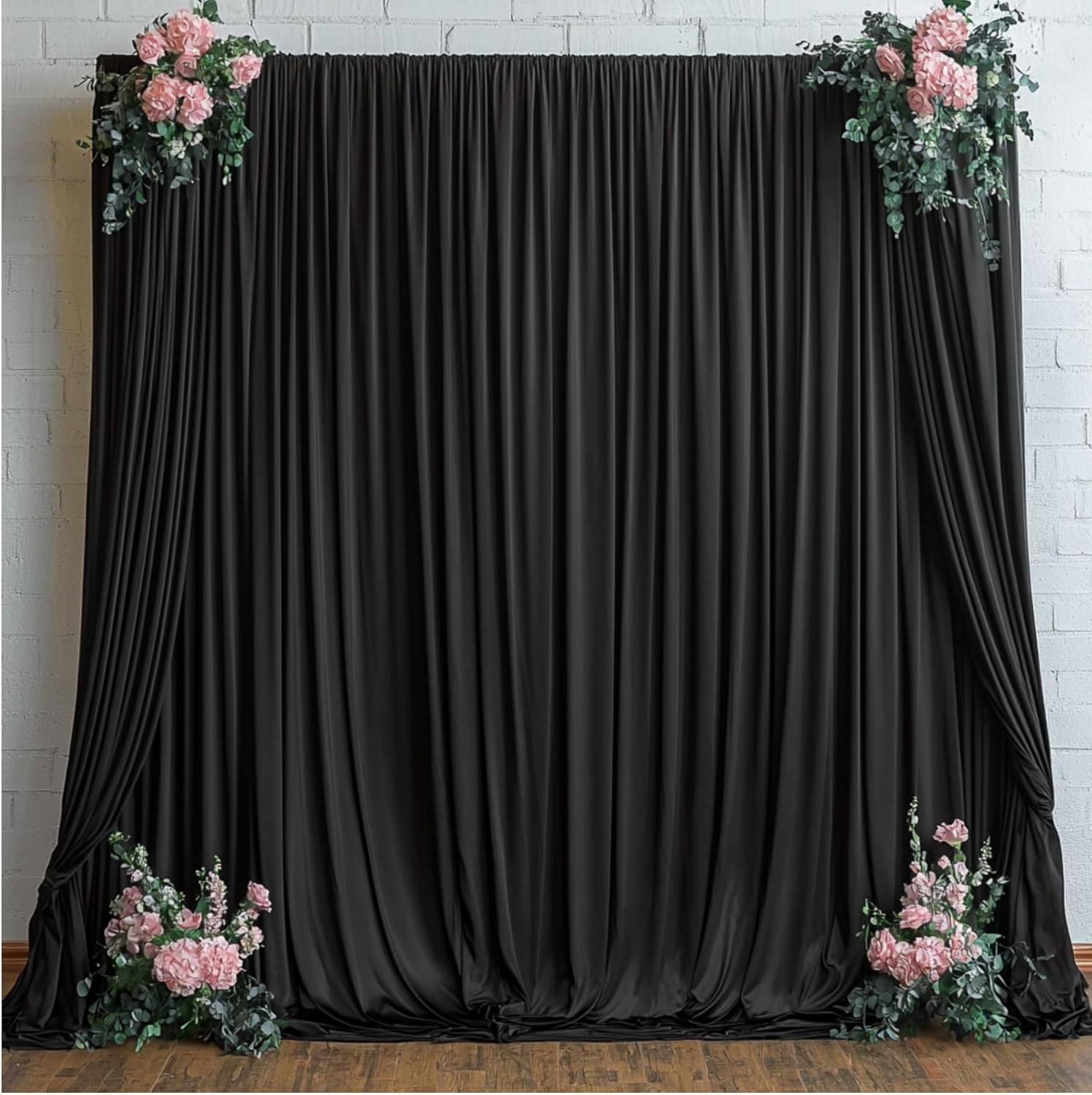 10ft x 12ft Wrinkle Free Black Backdrop Curtain 2 Panels