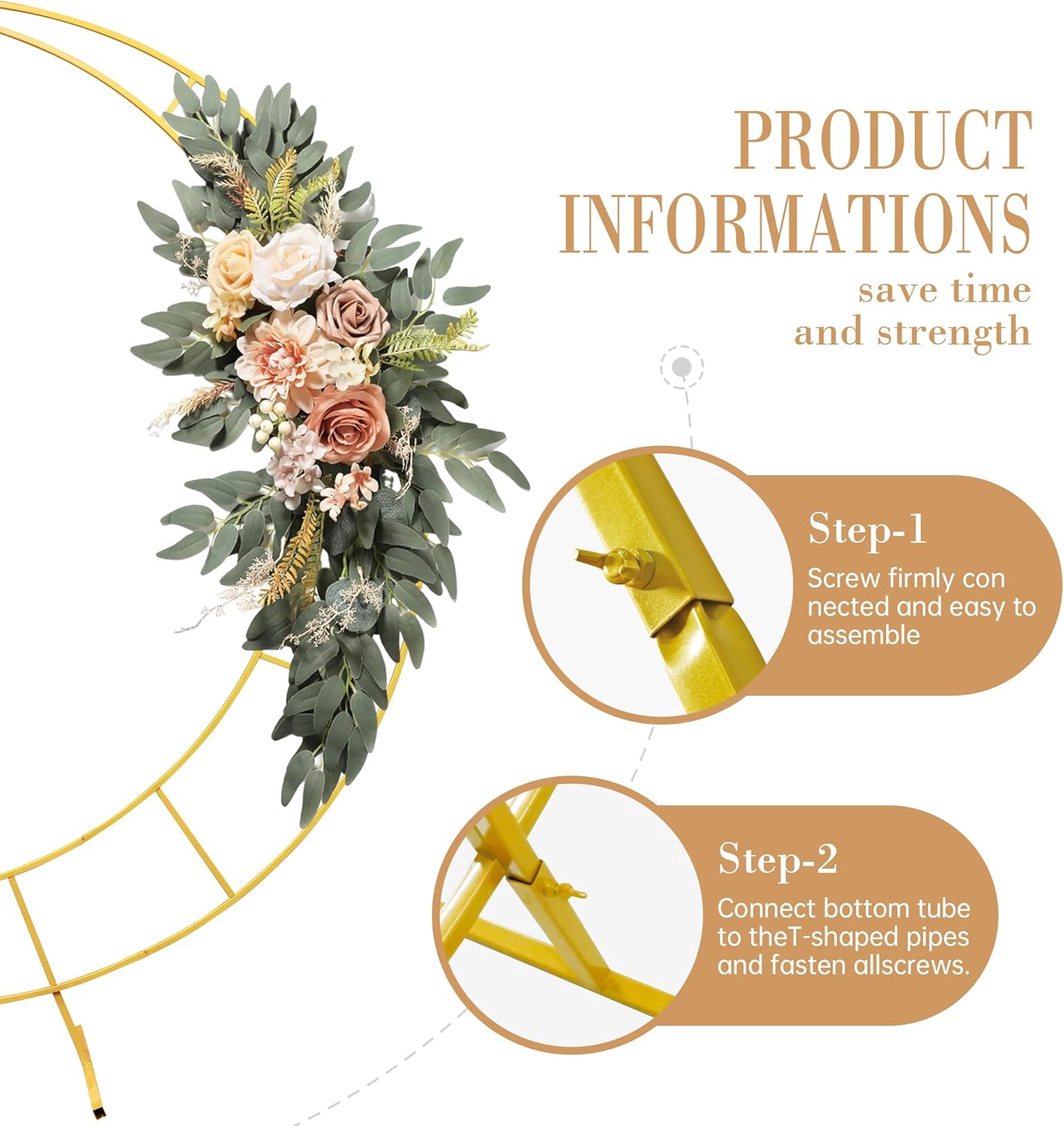72 Feet Moon Shaped Wedding Arch Backdrop Gold Frame
