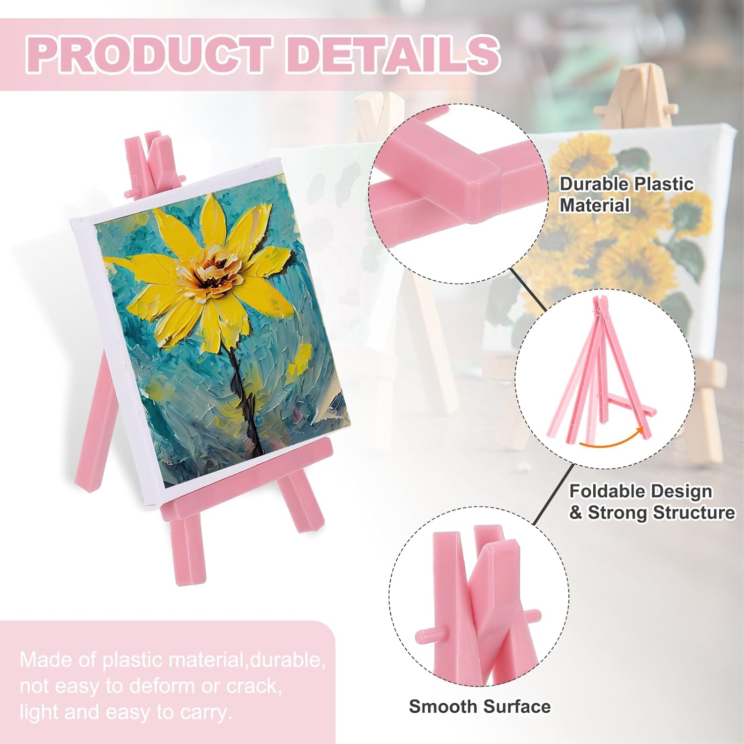 MECCANIXITY Mini Plastic Display Easels Pack of 6 Pink