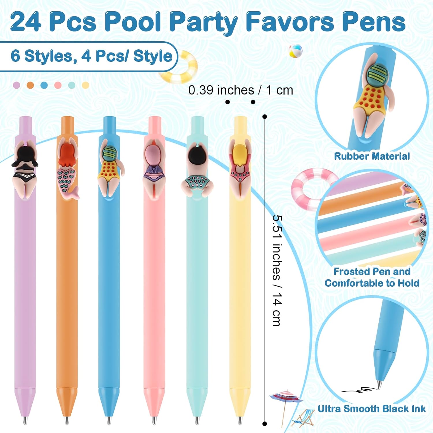 24 Pcs Pool Themed Ballpoint Pens for Summer Party and School Use