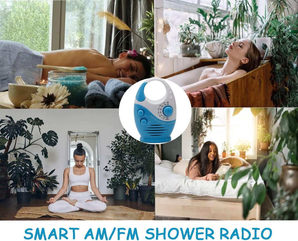 Shower Radio Waterproof Hanging AM FM Radio with Adjustable Volume Blue