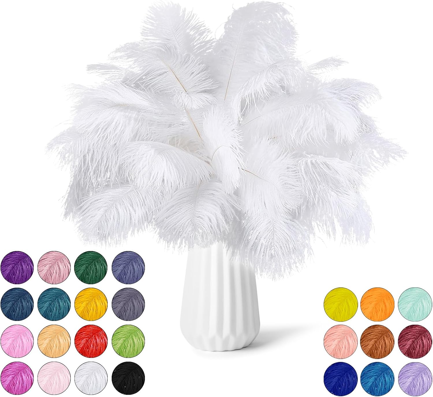 NEWONG 30pcs White Ostrich Feathers for Crafts and Decor