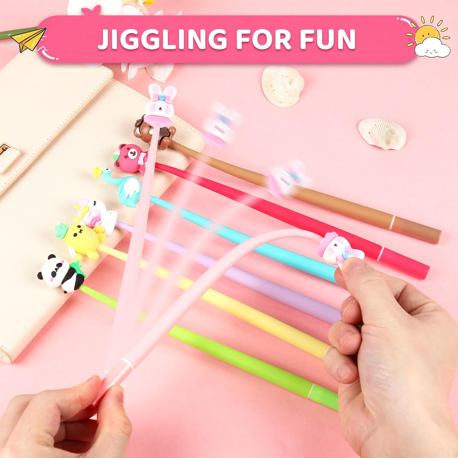 20pcs Cute Gel Ink Wiggle Pens with Kawaii Character Toppers