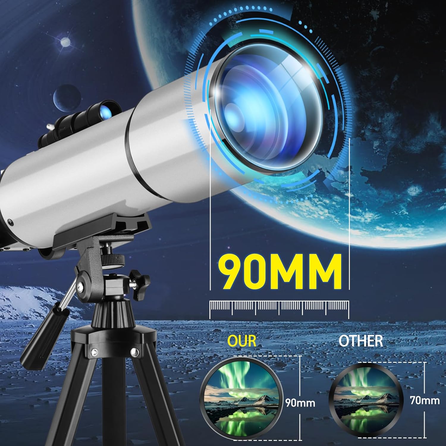 90mm Aperture Refractor Telescope with 2 Eyepieces Carry Bag Phone Adapter