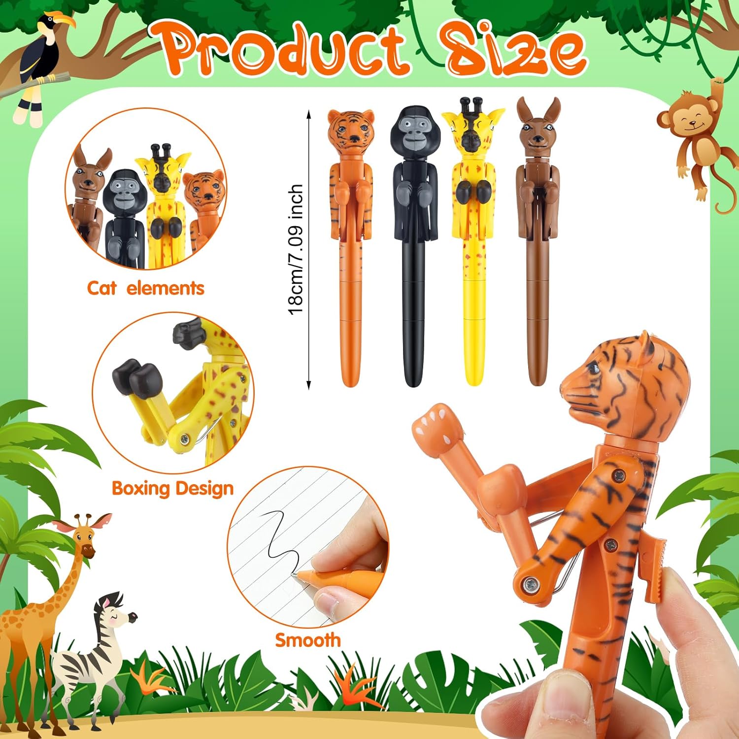 12 Pcs Funny Animal Boxing Ballpoint Pens with Blue Ink