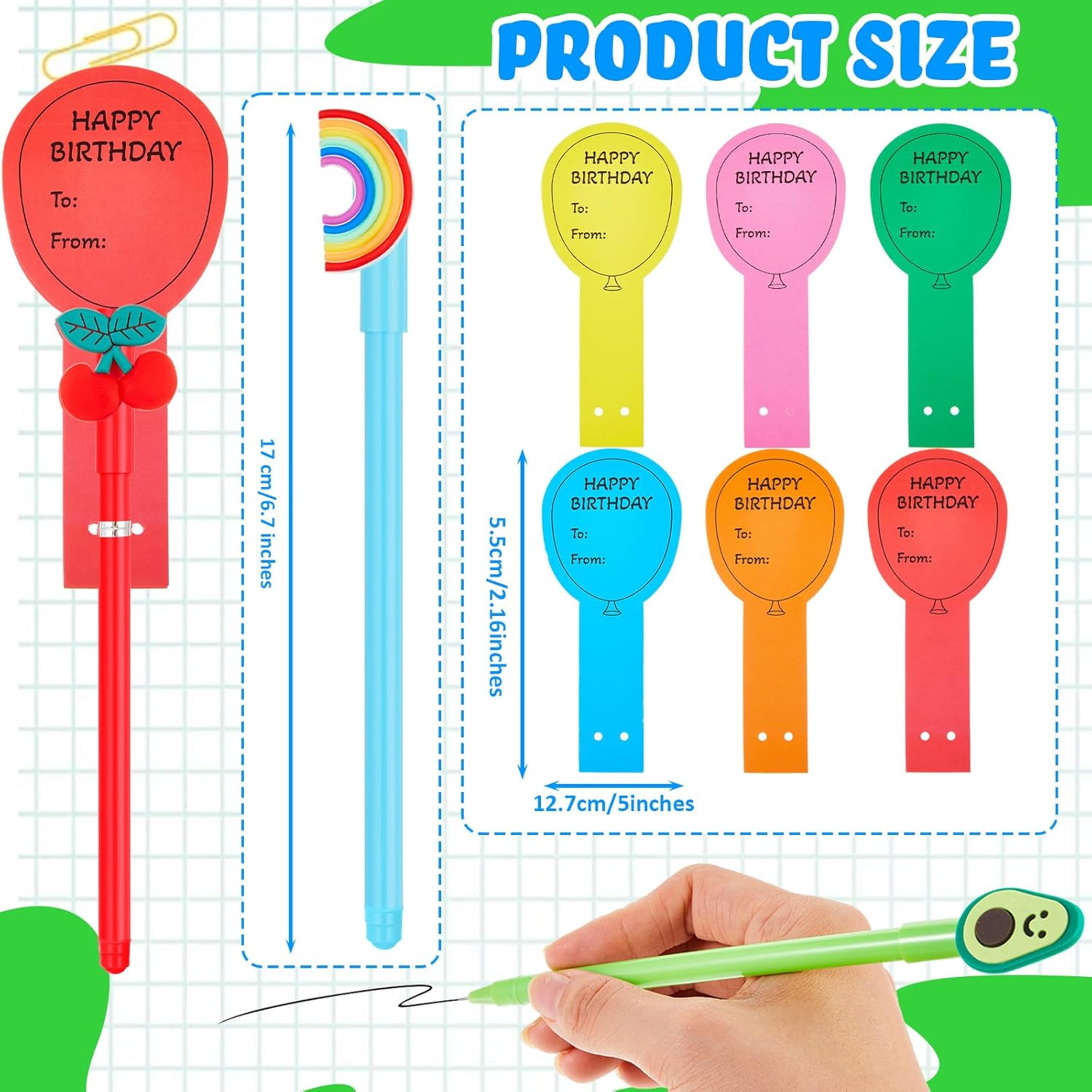 36 Pcs Happy Birthday Pens with Balloon Cards Set