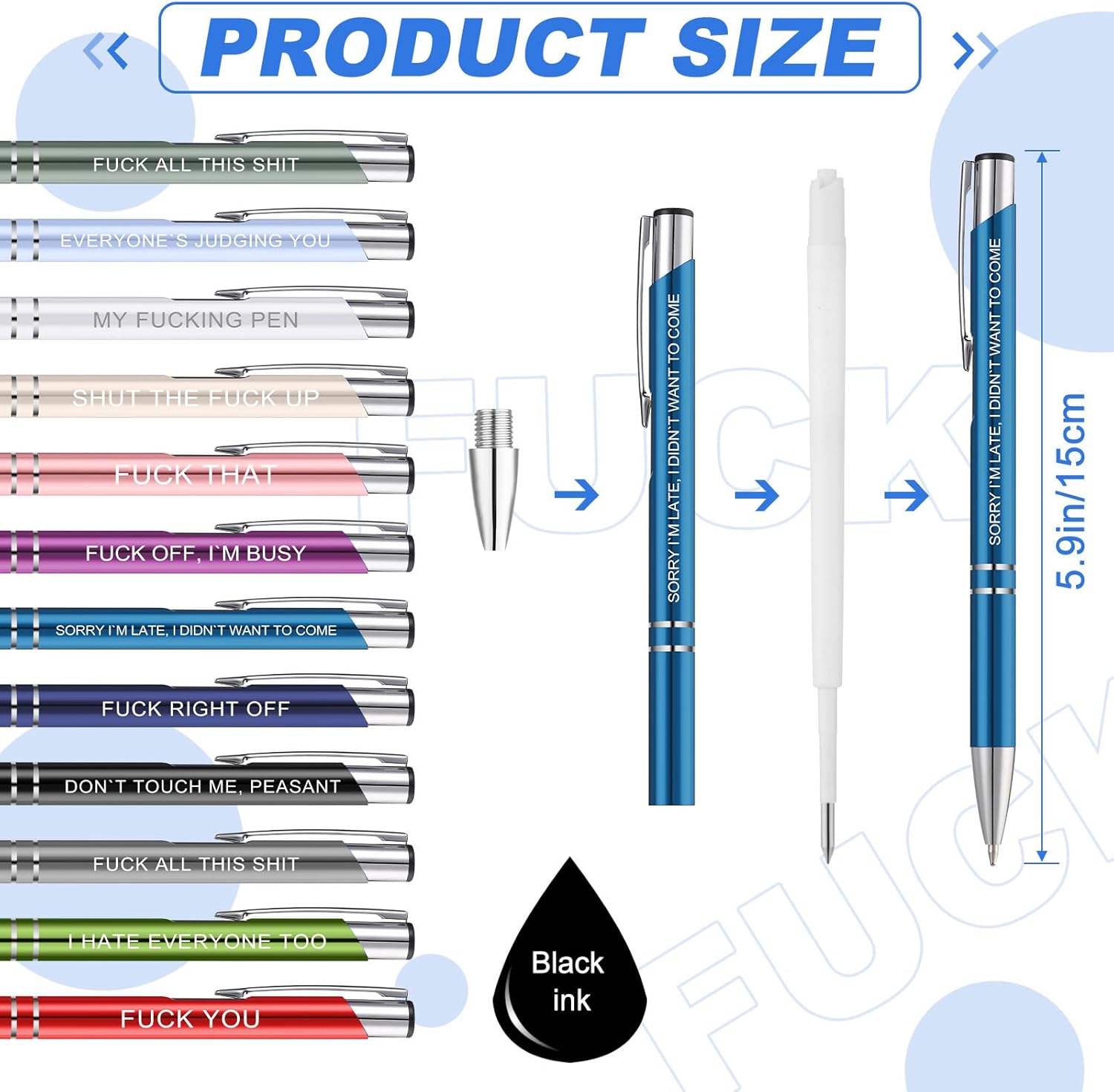 24 Snarky Office Pens Funny Ballpoint Pens with Insulting Quotes