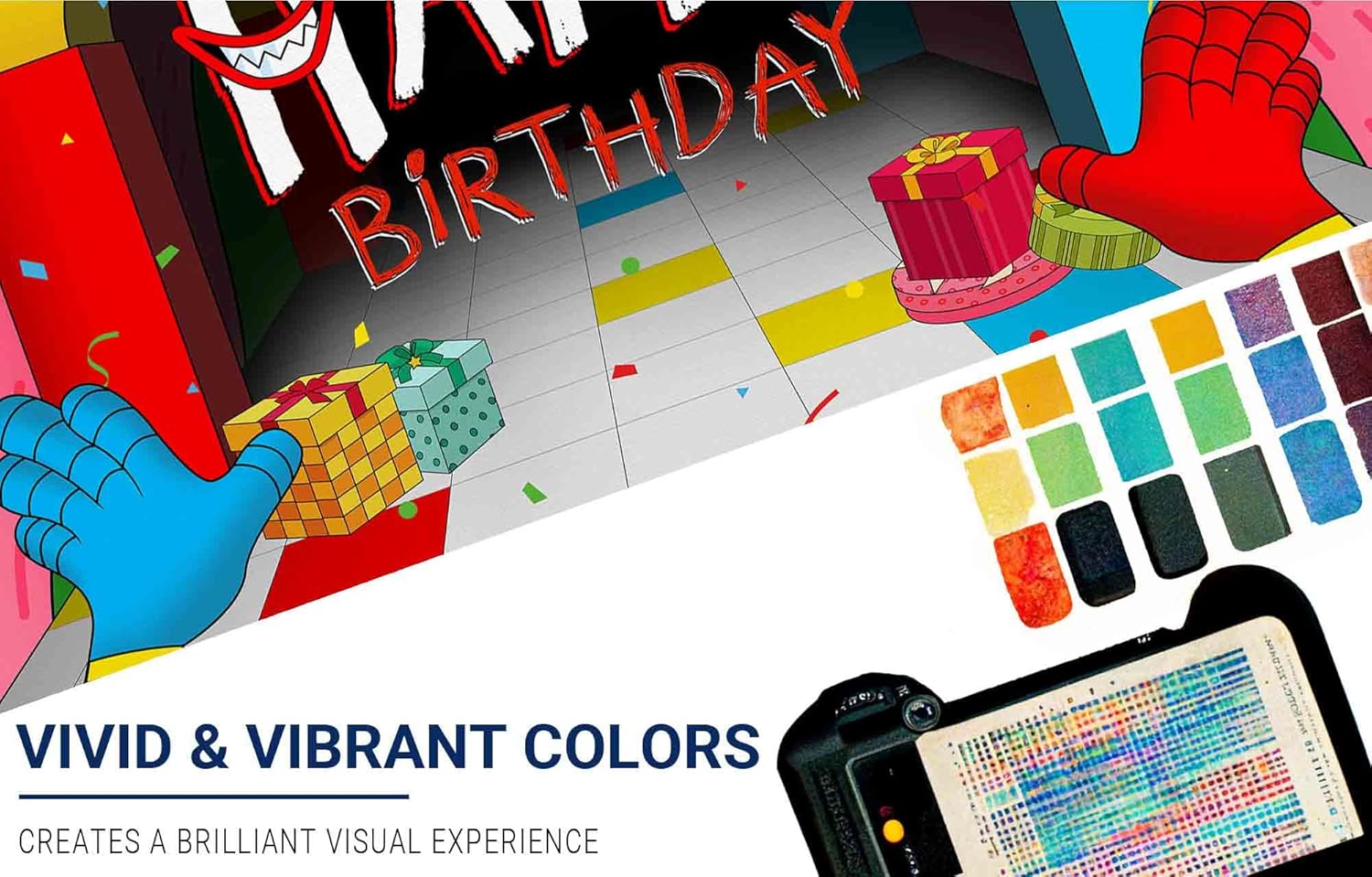 Allenjoy Birthday Backdrop with Colorful Cartoon Design