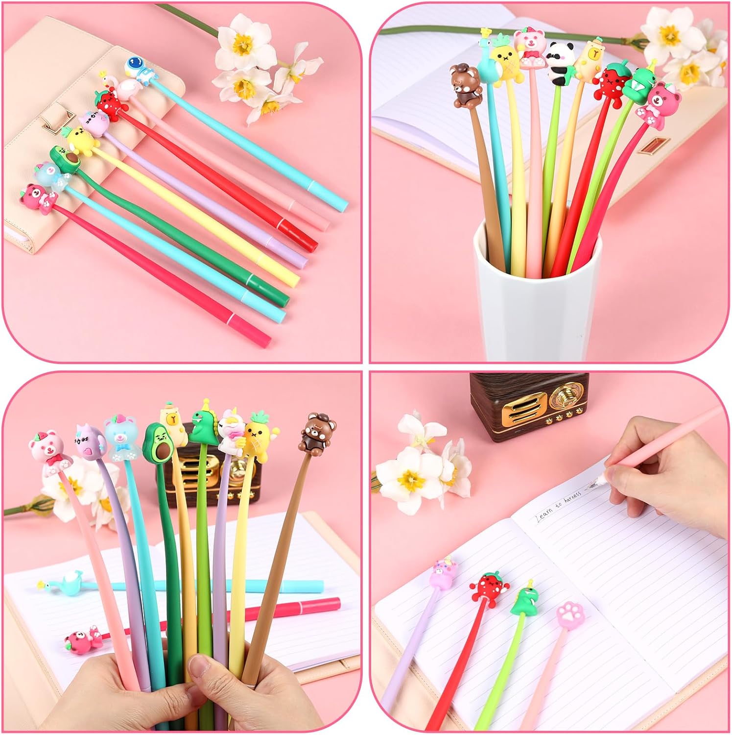 20pcs Cute Gel Ink Wiggle Pens with Kawaii Character Toppers