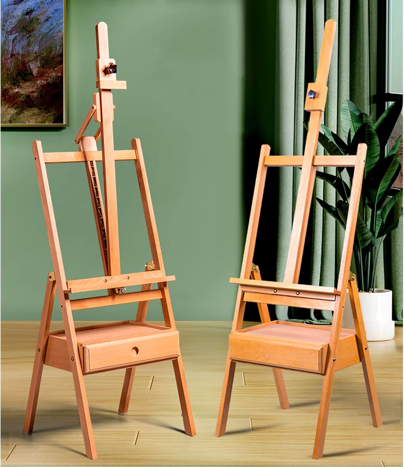 Adjustable Wooden H-Frame Art Easel with Storage Drawer