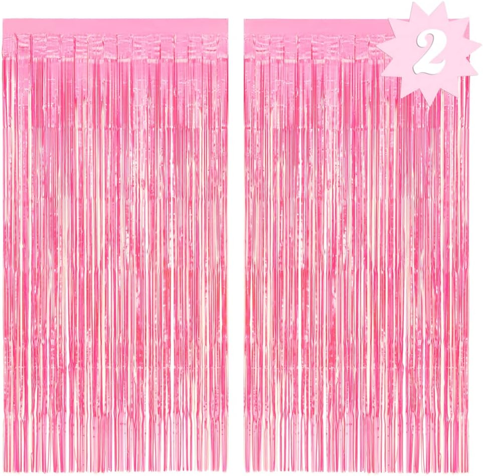 Hot Pink Iridescent Fringe Foil Curtains - Set of 2