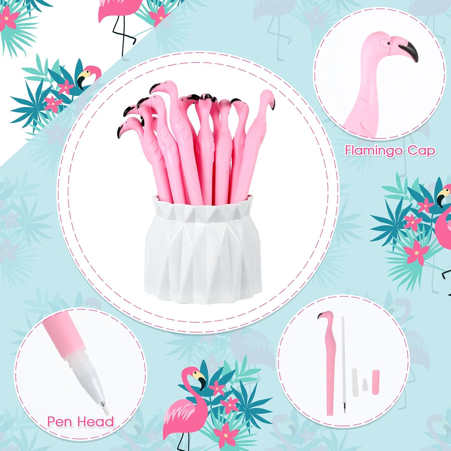 Fulmoon 40 Pcs Cute Pink Flamingo Gel Pens