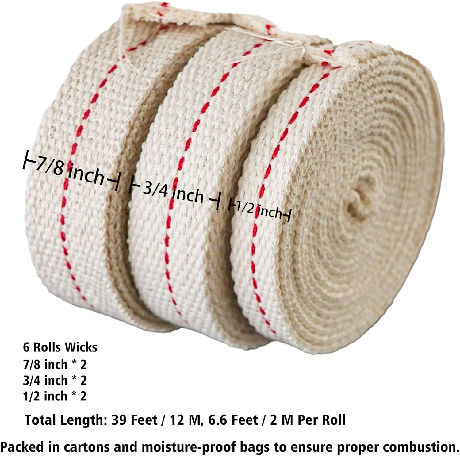 39 Feet Oil Lamp Wicks 6 Rolls Includes 3 Sizes
