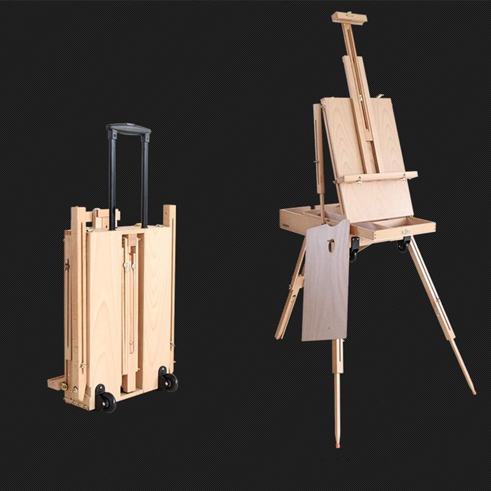 Wooden Oil Painting Easel Folding Sketch Box with Wheels Red