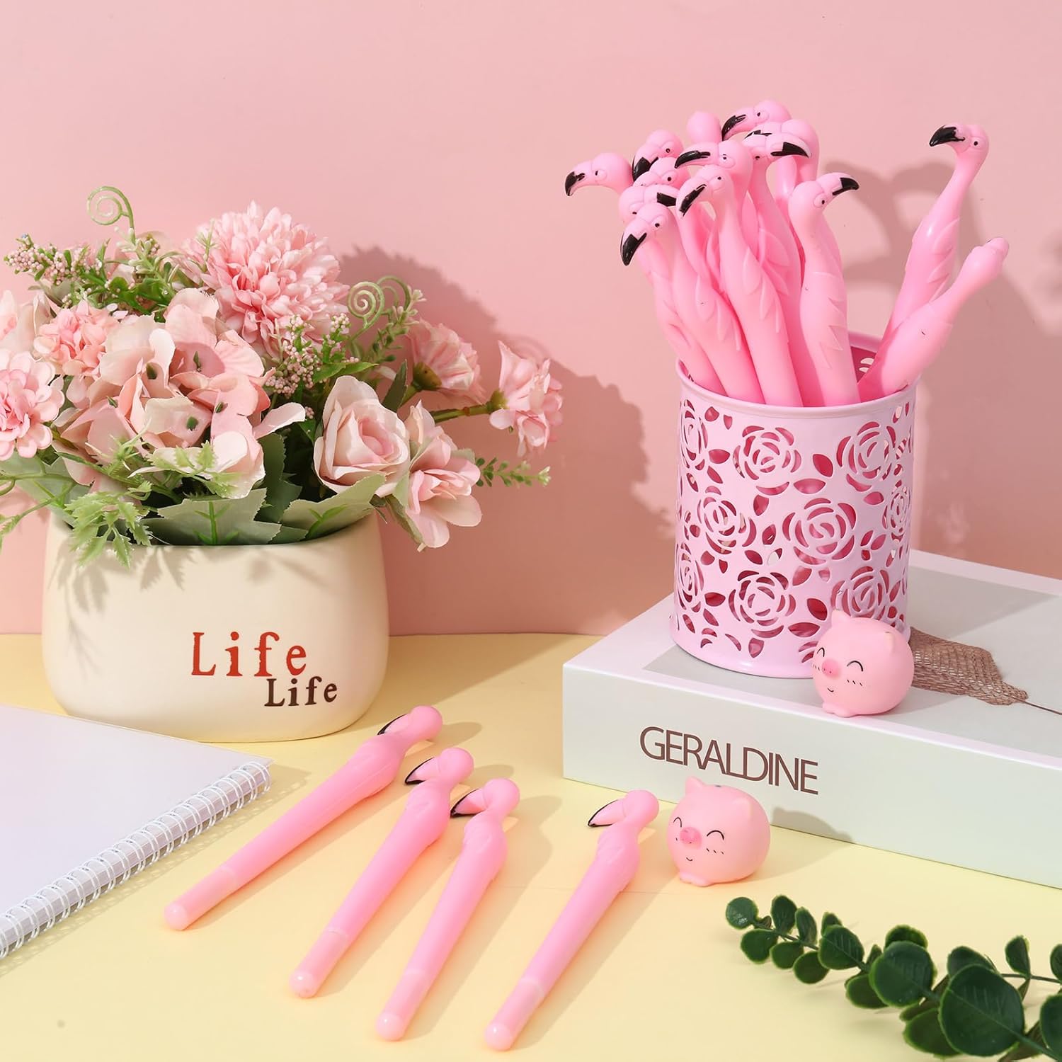 Fulmoon 40 Pcs Cute Pink Flamingo Gel Pens