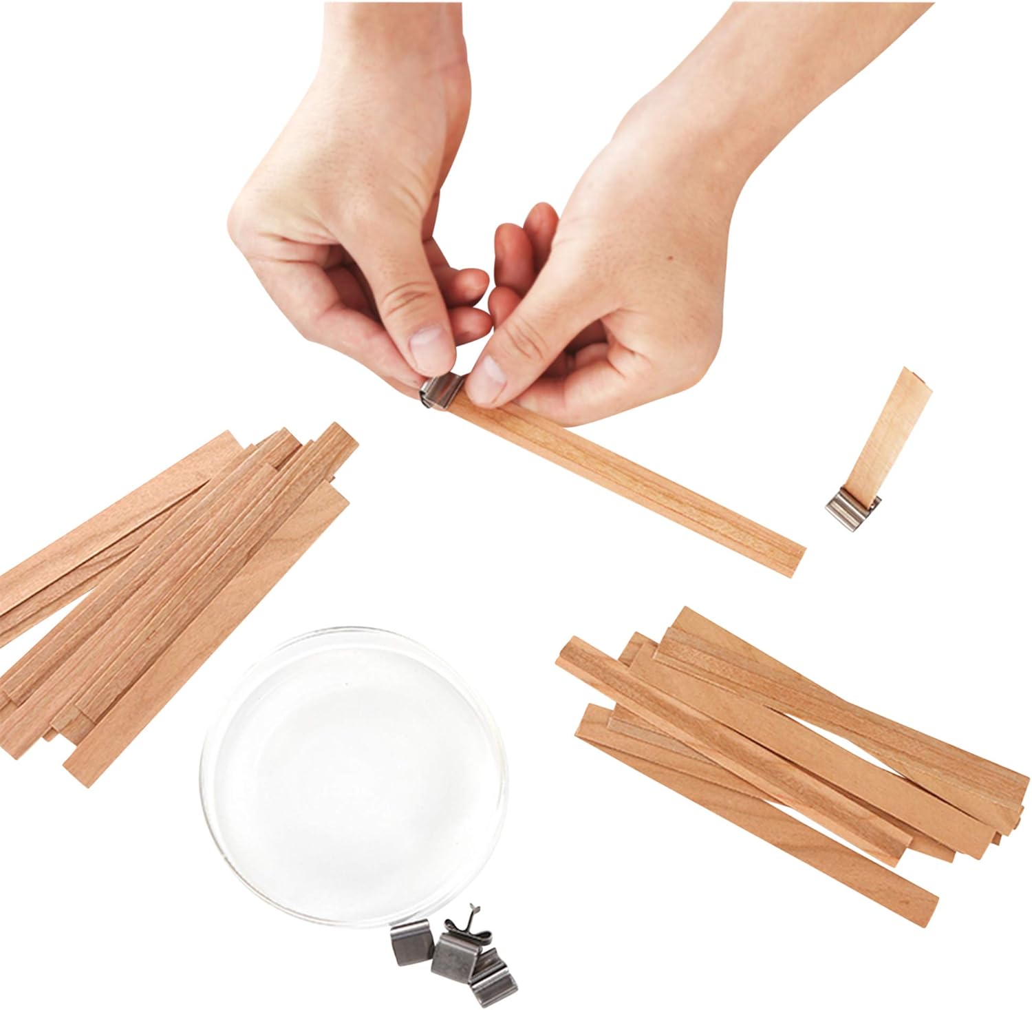 NOOR 50 Smokeless Wooden Wicks with Trimmer and Clips for Candle Making