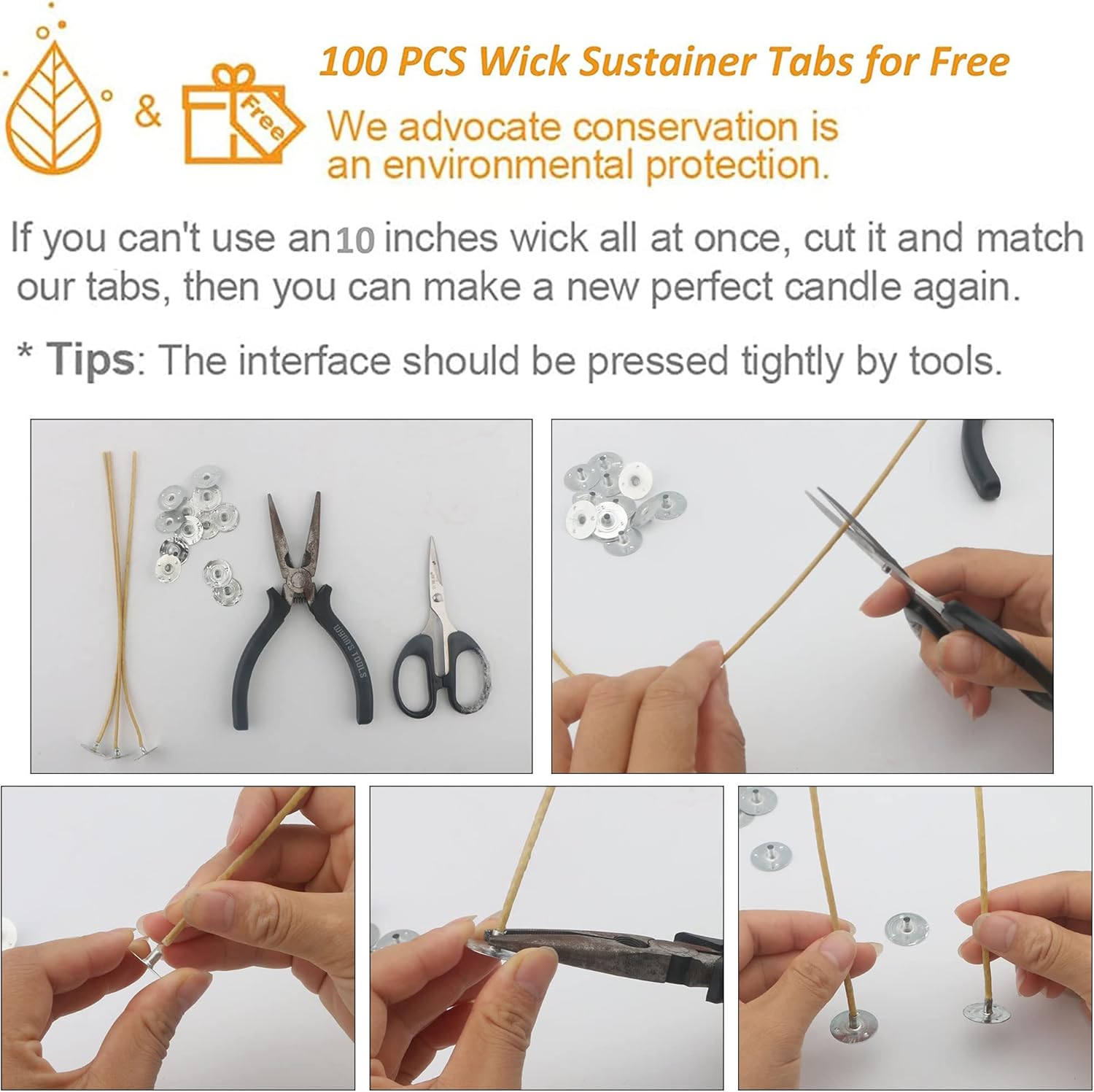 MILIVIXAY 100PCS 10 Inch Hemp Candle Wicks with Tabs and Stickers