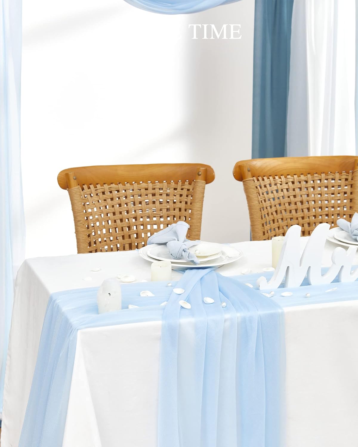 TINGE TIME 3 Panels Gradient Blue Chiffon Wedding Arch Drapes