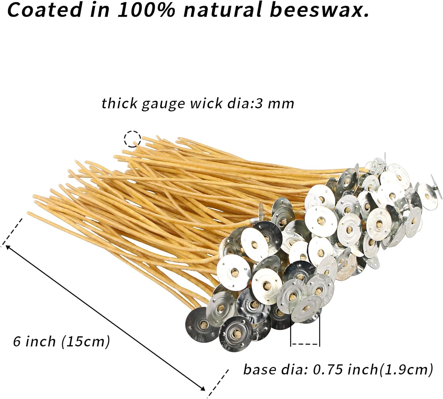 100 PCS 6 Inch Hemp Candle Wicks with Natural Beeswax