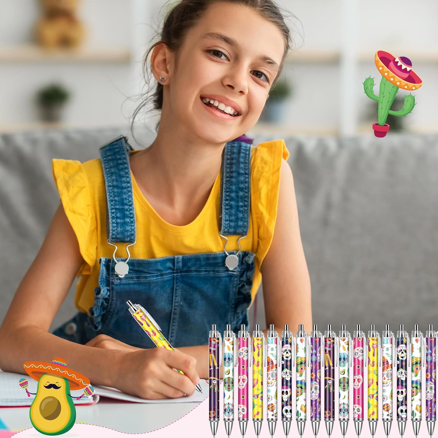 Sugar Skull Ballpoint Pens 24-Pack Colorful Retractable