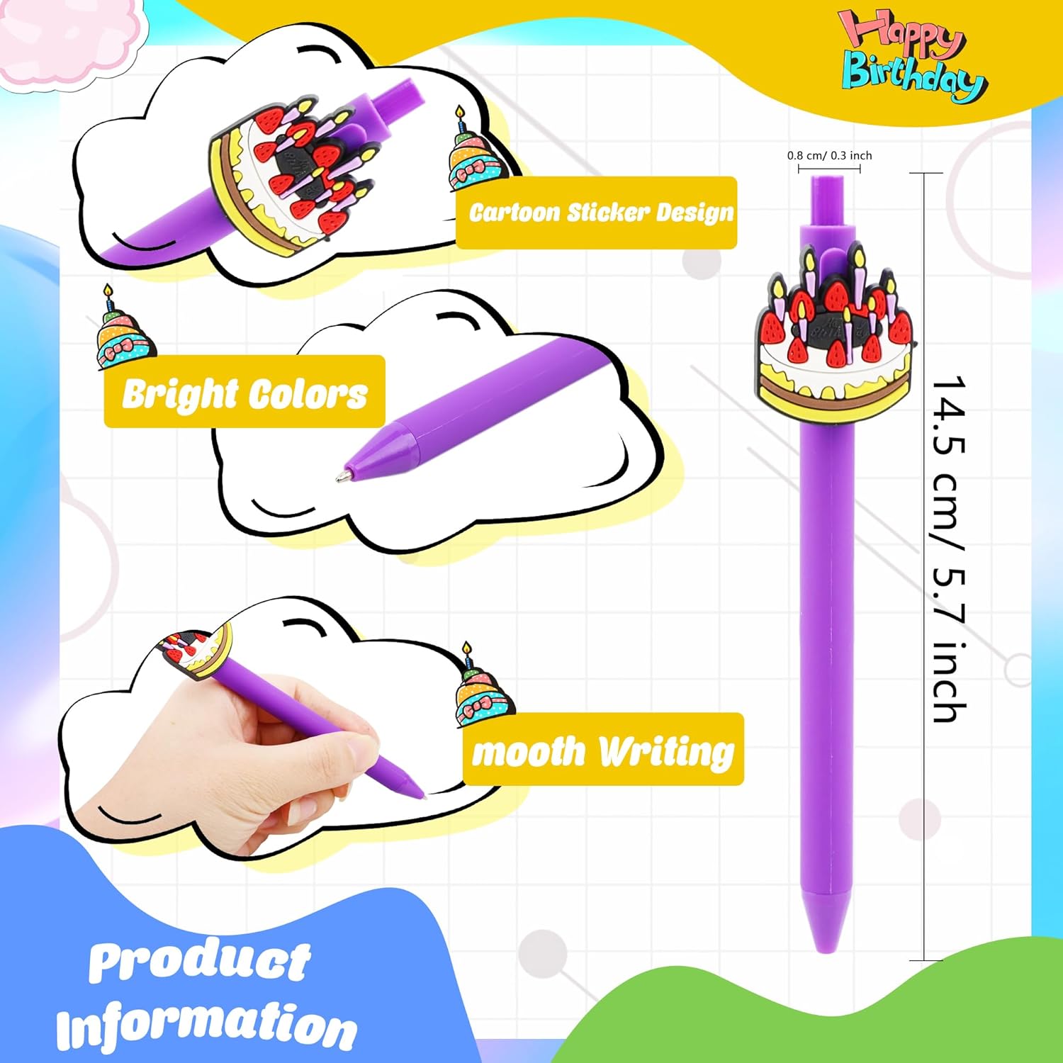 26 Pcs Cute Birthday Themed Ballpoint Pens