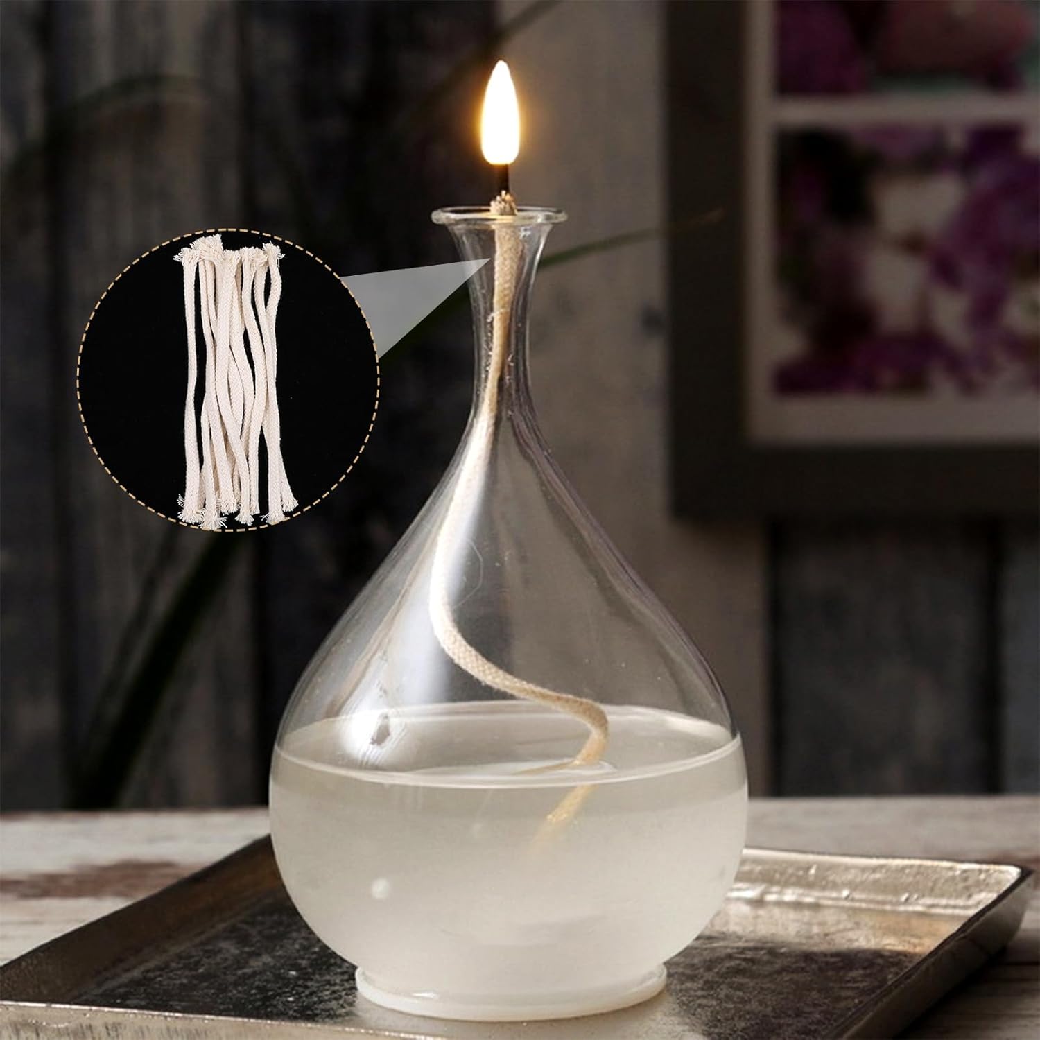 20 Piece Cotton Wicks with 10 Holders for Oil Lamps