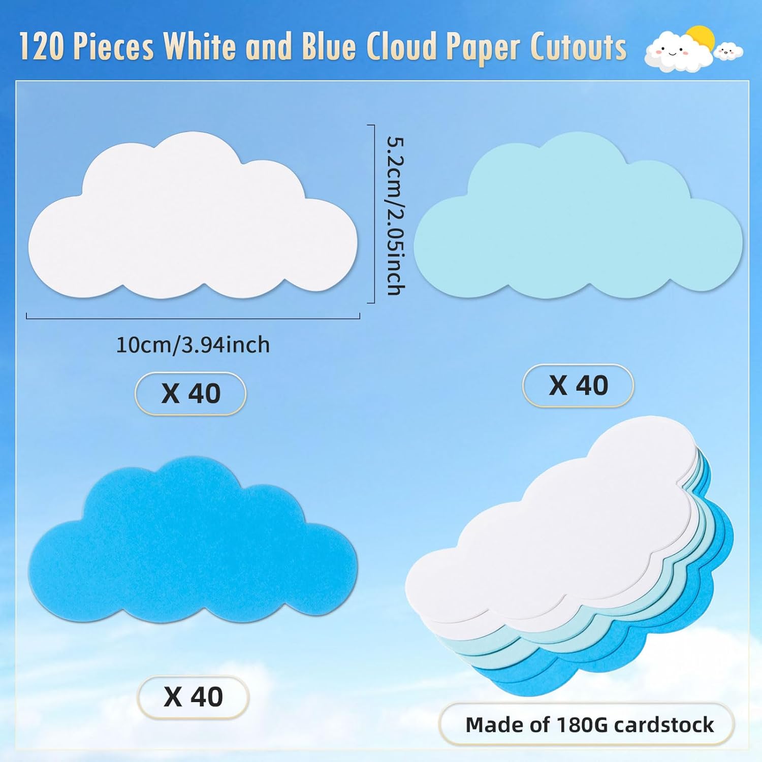MixTeach 120 Piece Cloud Cutouts for Classroom Decorations