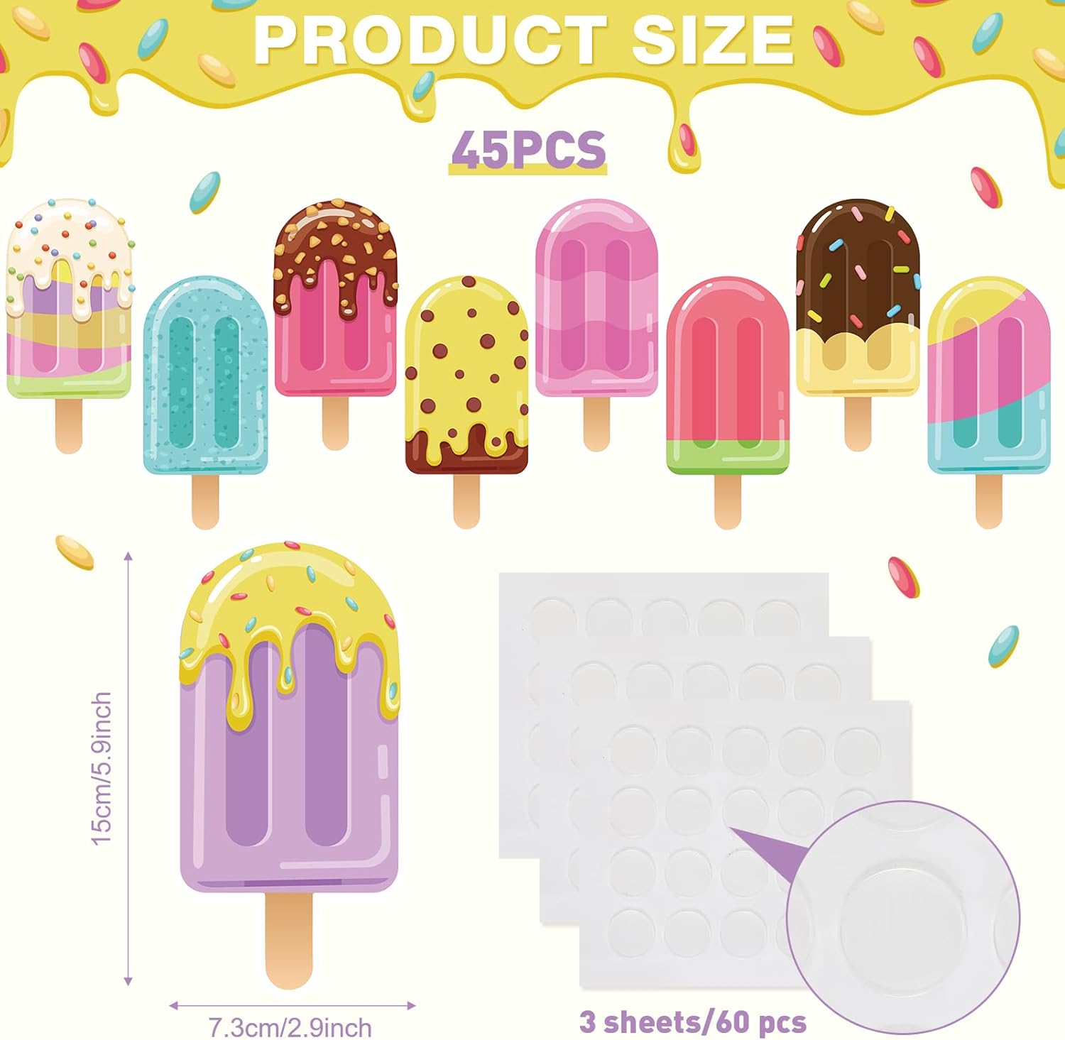 Dianelhall 45 Pcs Ice Pop Birthday Decorations