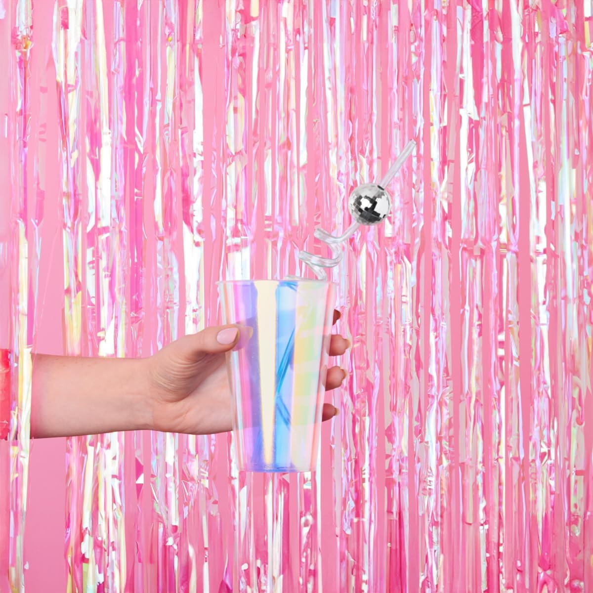 Hot Pink Iridescent Fringe Foil Curtains - Set of 2