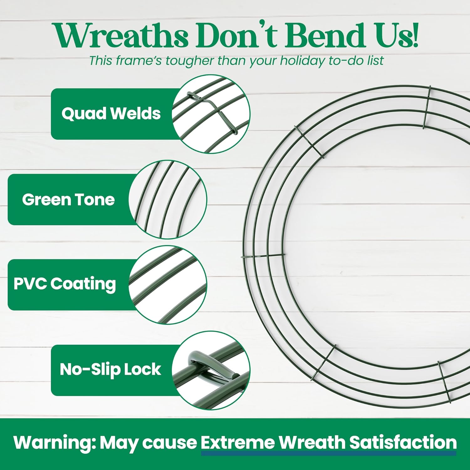 Pack of 5 Dark Green Round Wire Wreath Frames