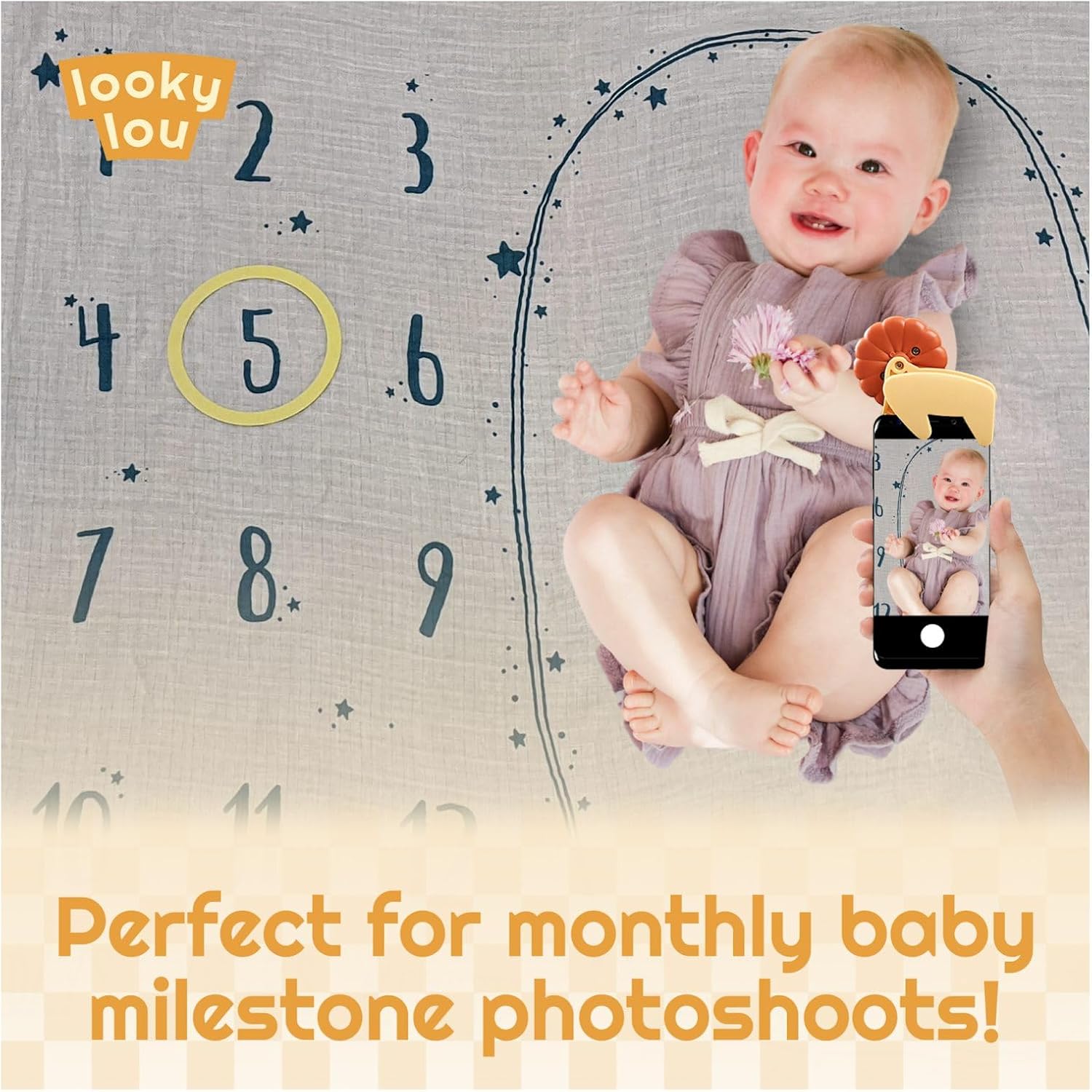 Looky Lou Lion Rattle Phone Clip for Baby Photos