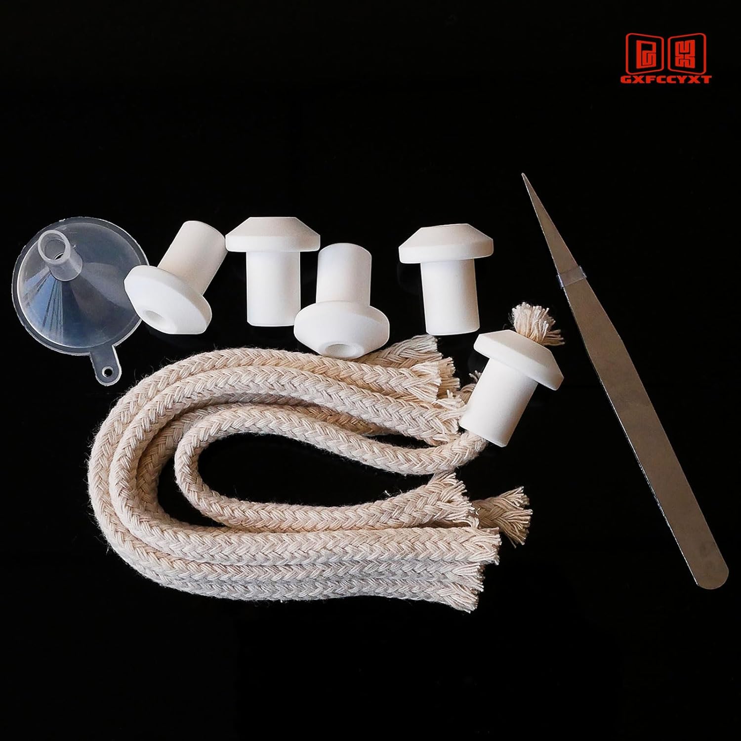 5 Pack 14 Inch Cotton Wicks with Ceramic Holders and Funnel Set