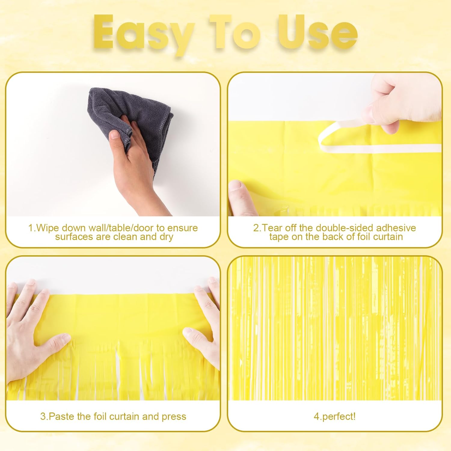 3 Pack Pastel Yellow Foil Fringe Backdrop Curtains for Parties