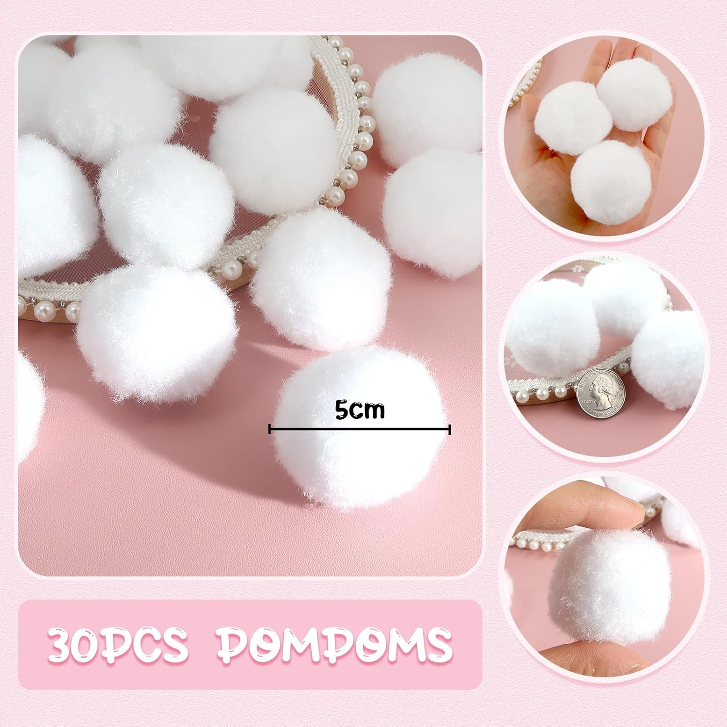 TOAOB 30PCS Large 2 Inch White Pom Poms for DIY Crafts