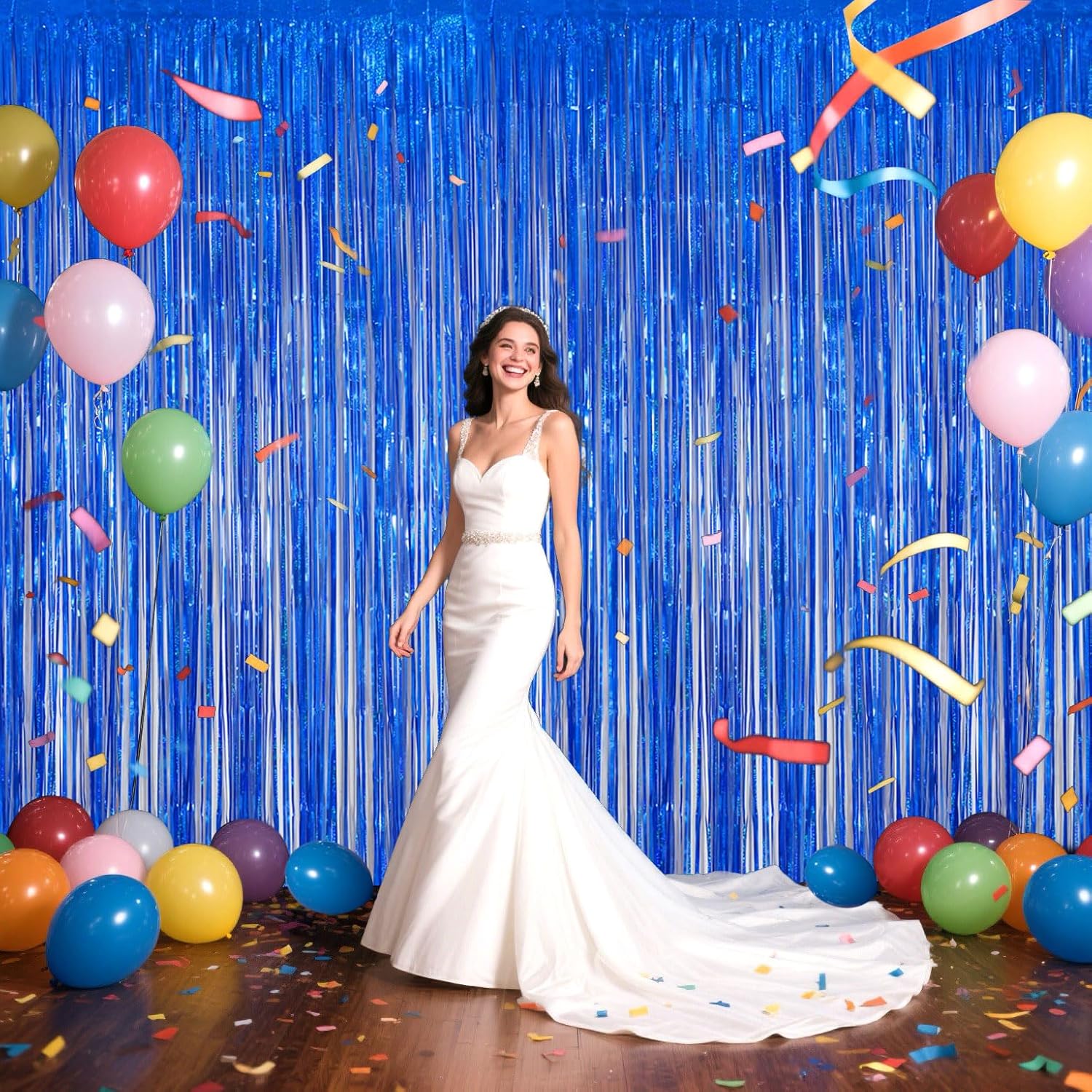 Navy Blue Foil Fringe Backdrop for Party Decorations