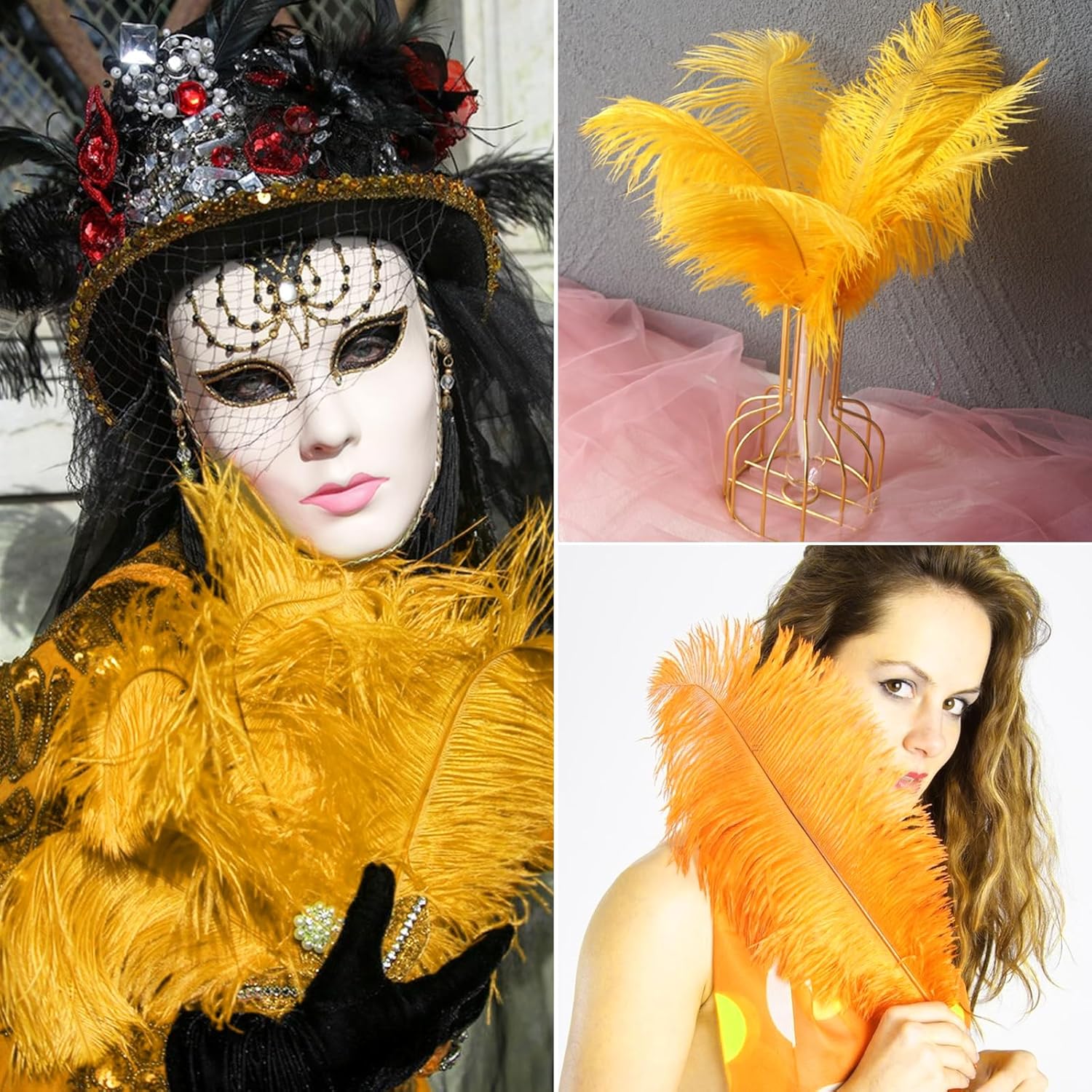 NEWONG 30pcs Gold Ostrich Feathers for Vase Decorations