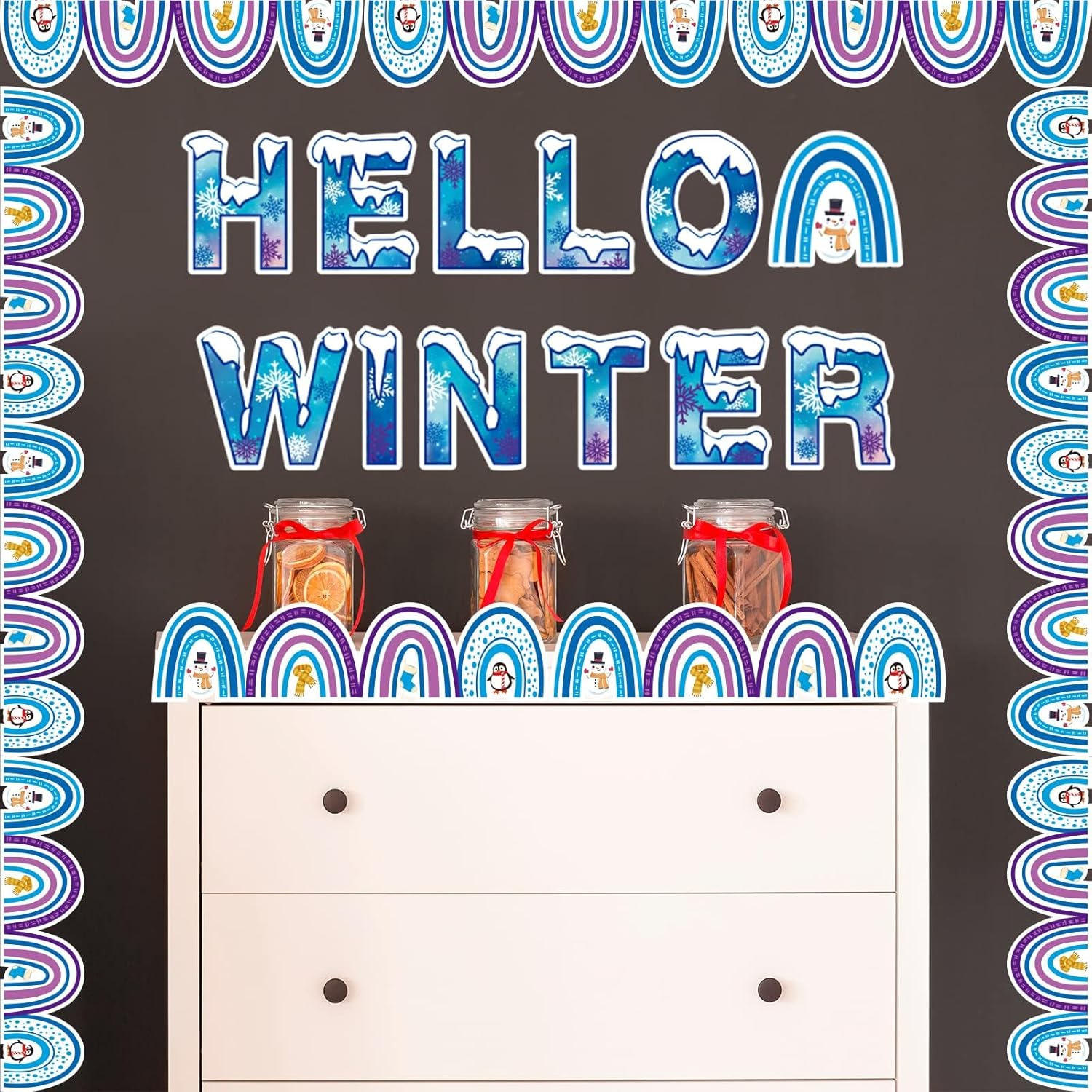 Winter Boho Rainbow Bulletin Board Decorations Set