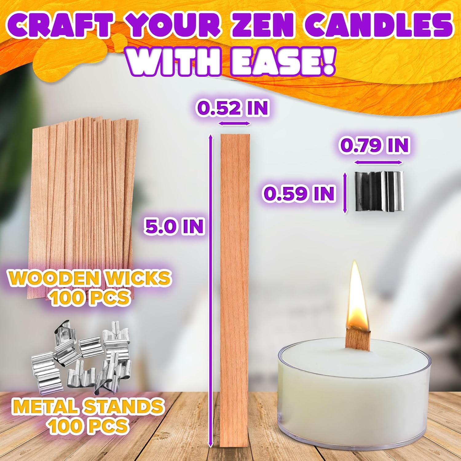 Wood Wicks for Candle Making 100 Pcs 50 Sets - 5x052 Inch
