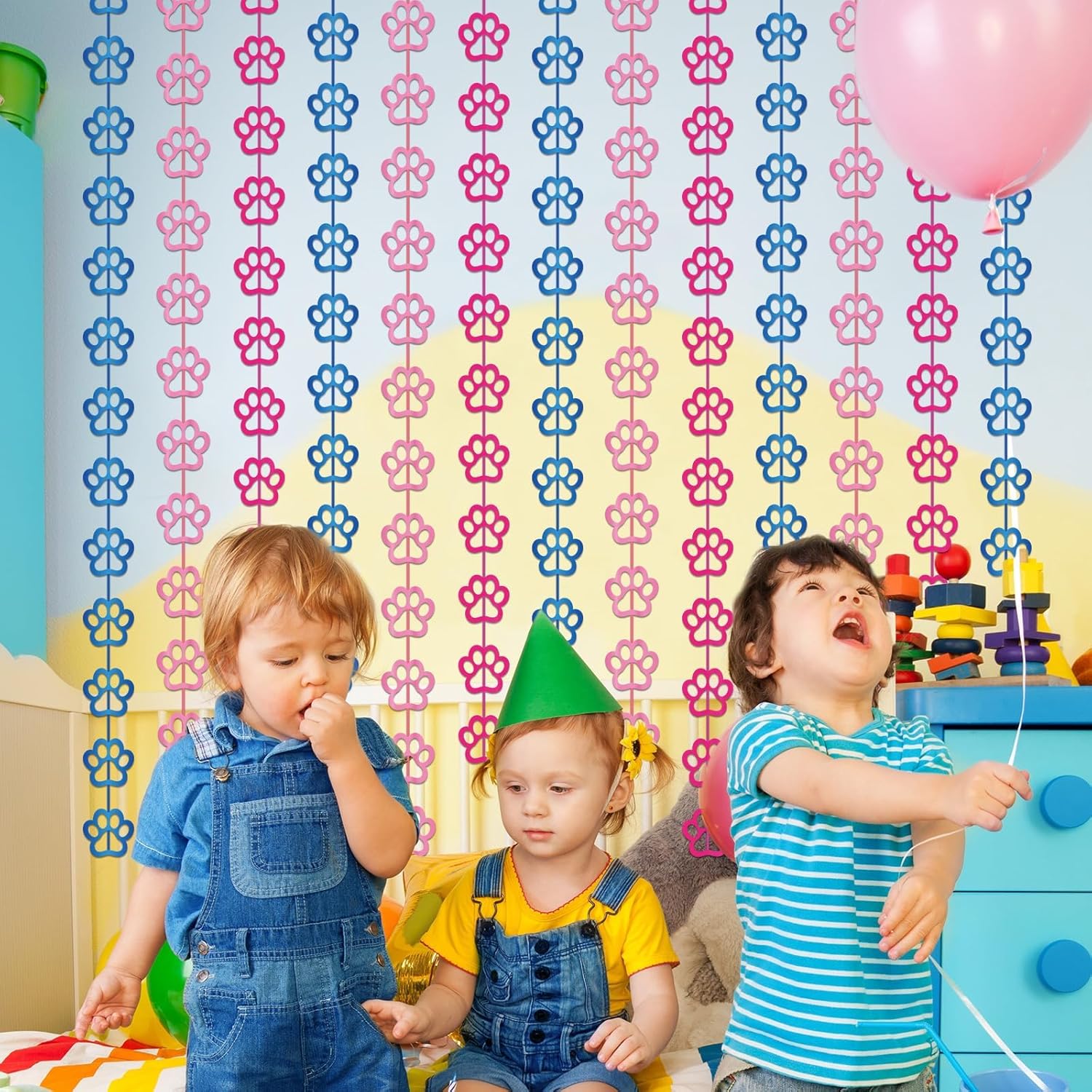 2 Pack Paw Birthday Decorations Blue and Pink