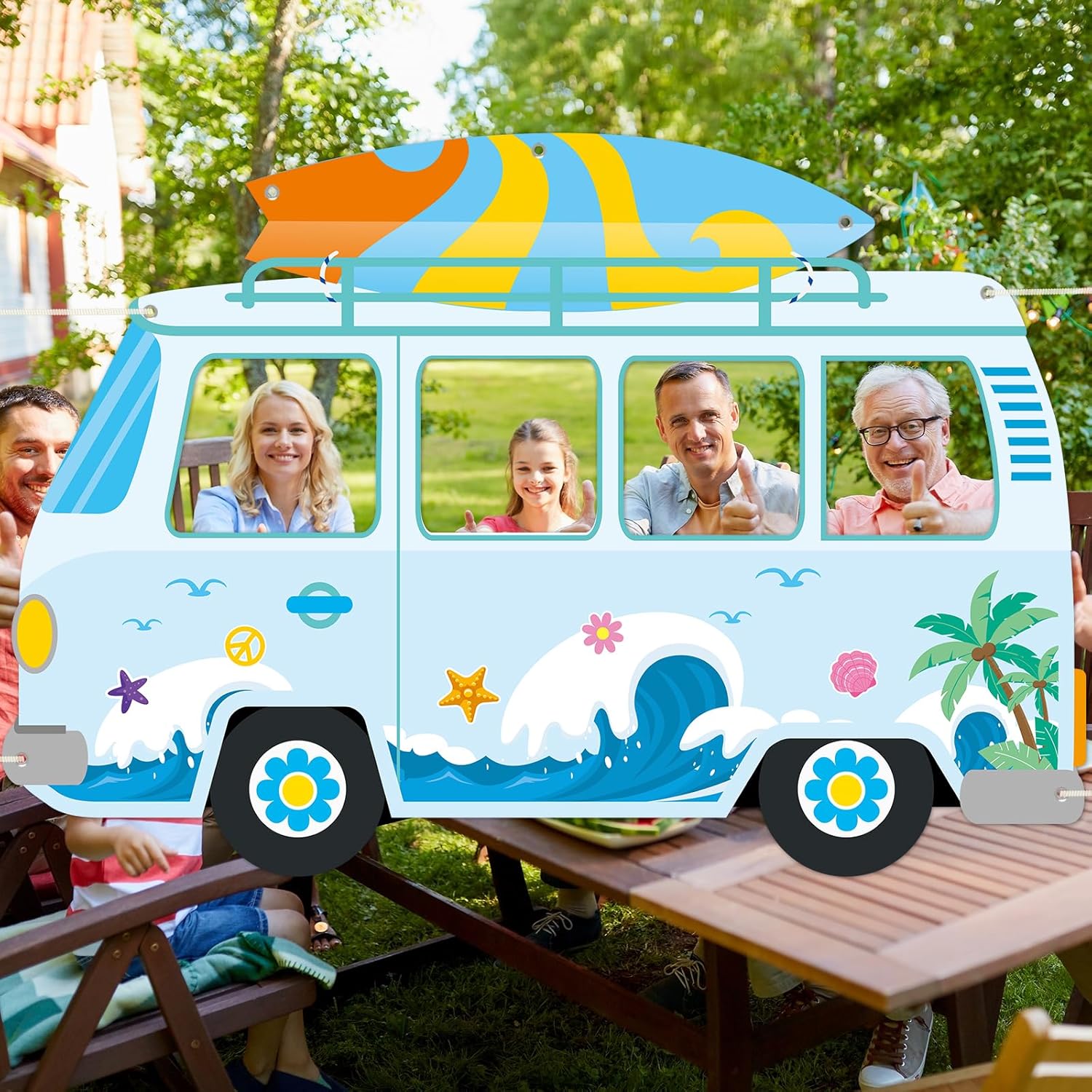 Summer Beach Bus Shaped Photo Prop Backdrop Banner 66x46in