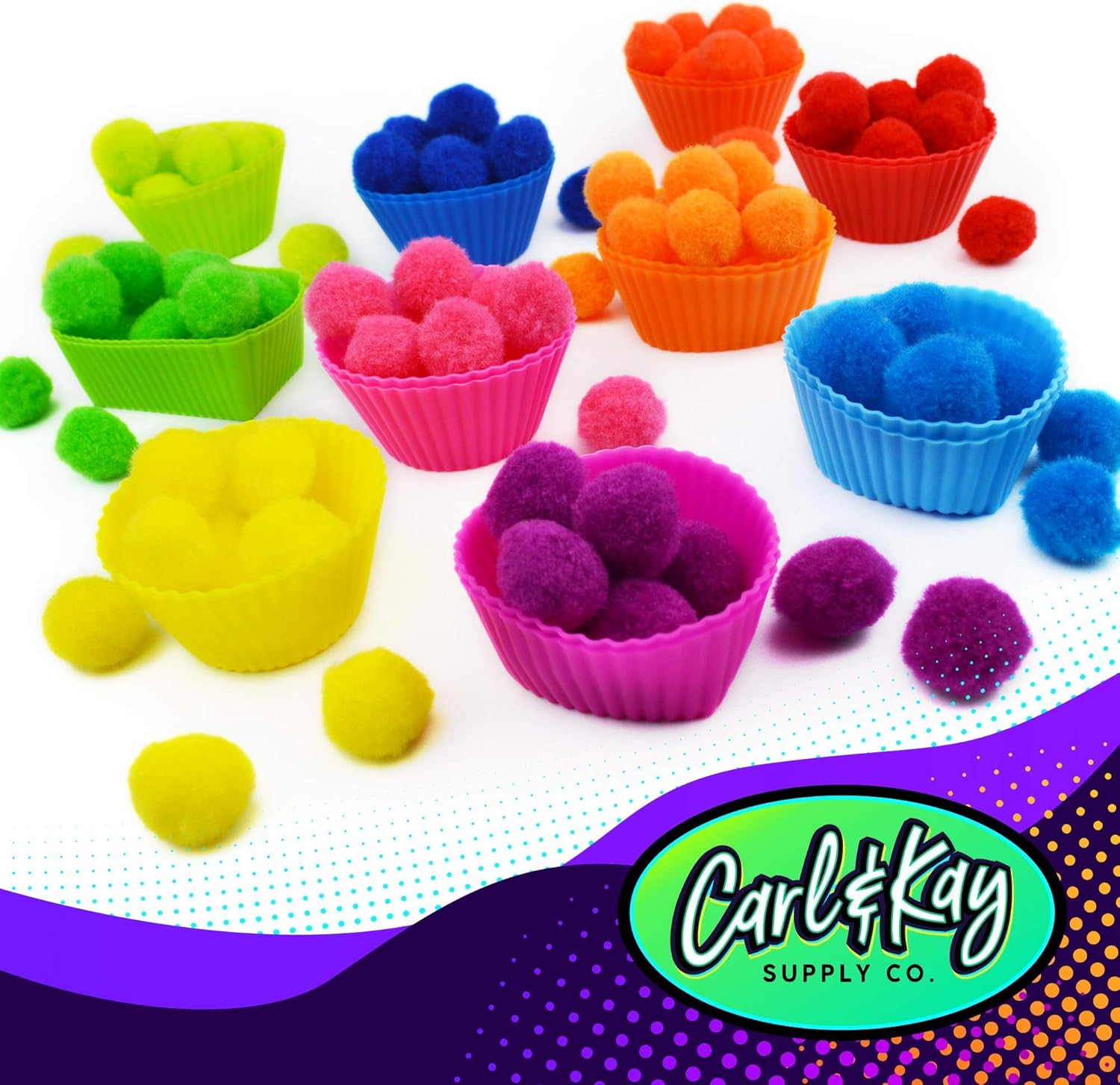Carl Kay 300 Pcs 1 Inch Pom Poms 50 Adhesive Eyes Craft Set