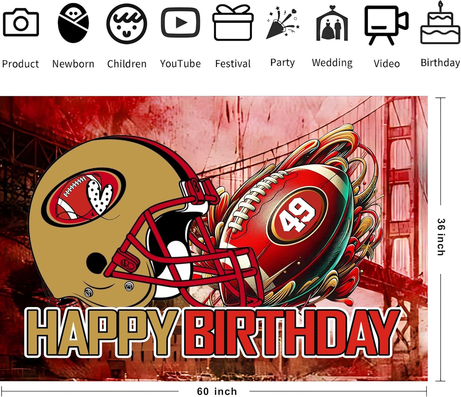49 Football Themed Birthday Backdrop 5x3ft