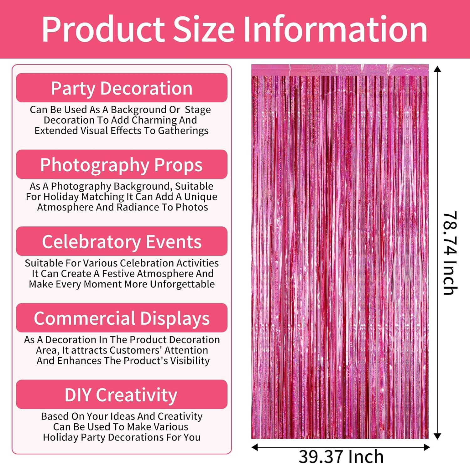 Picoway 4 Pack Pink Foil Fringe Curtain Decor