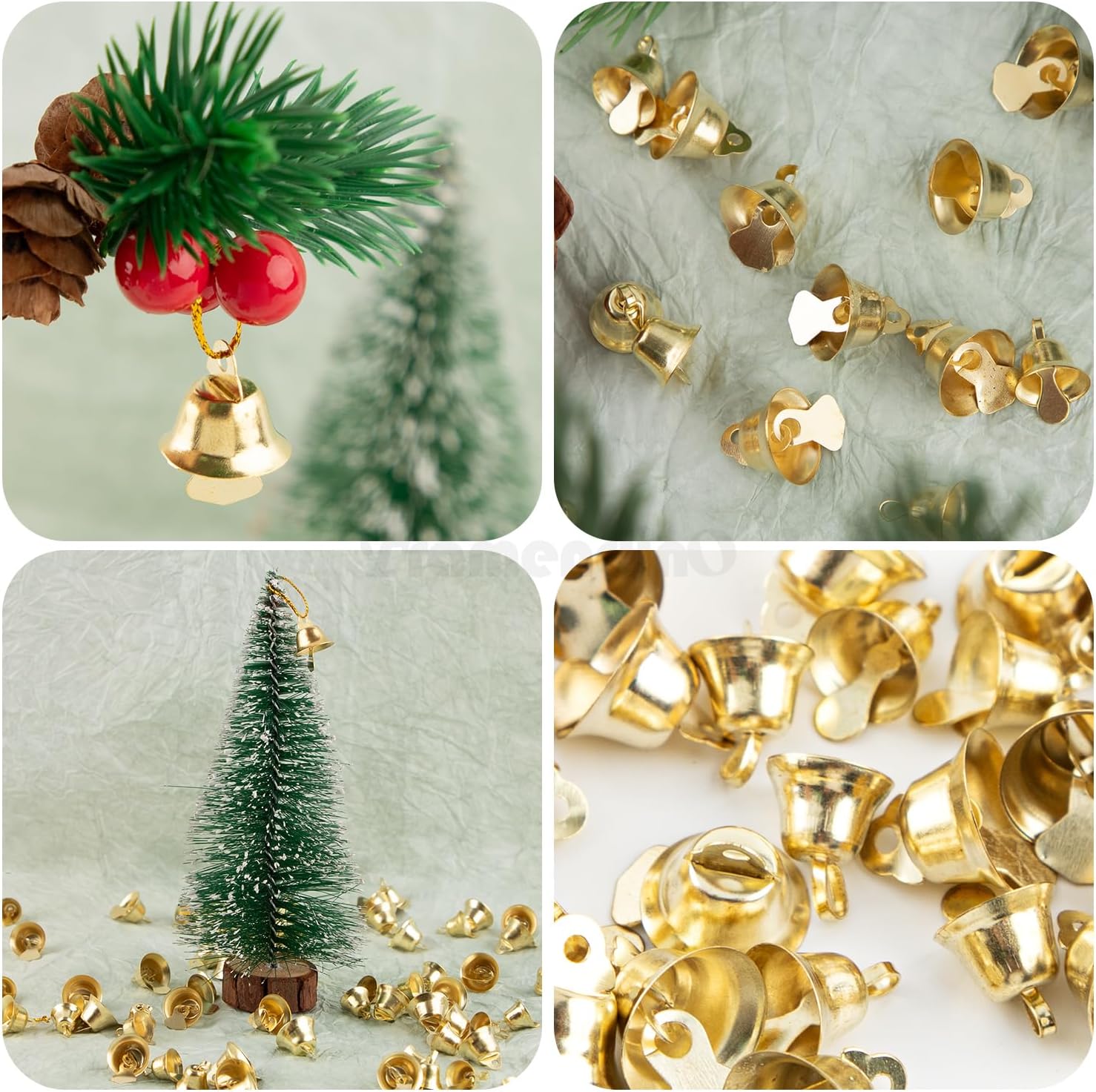 100 Pack Gold Mini Bells for Christmas Decoration