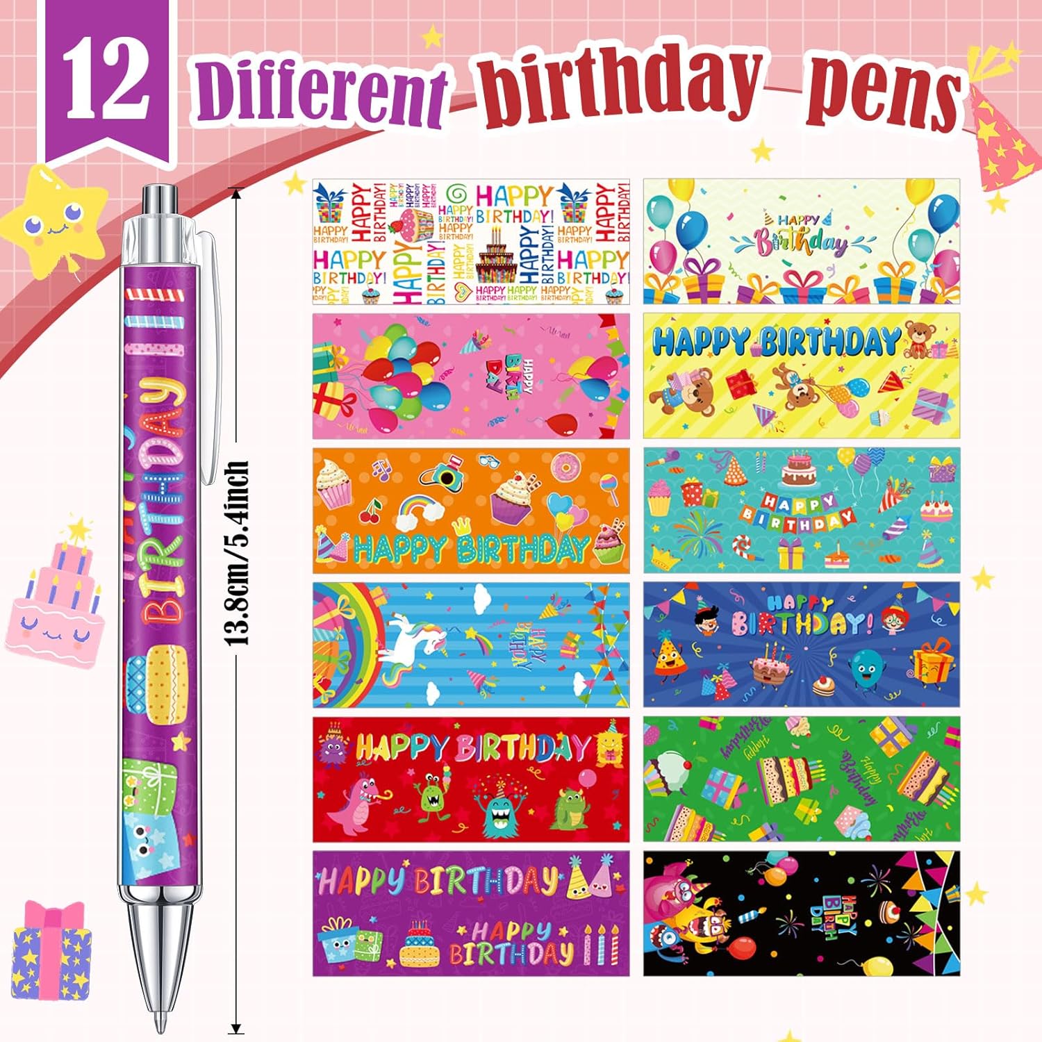 Cholemy 96 Pcs Birthday Pens Bulk Happy Birthday Ballpoint Pens
