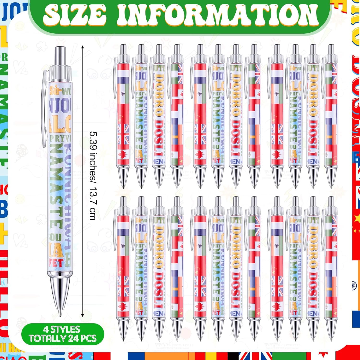 Treela 24 Pcs International Flag Pens for Events and School Supplies