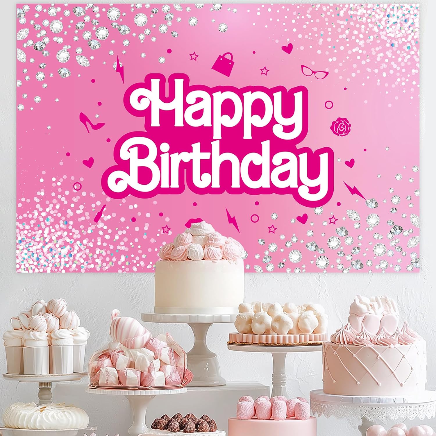 Pink Doll Themed Birthday Backdrop 5x3ft