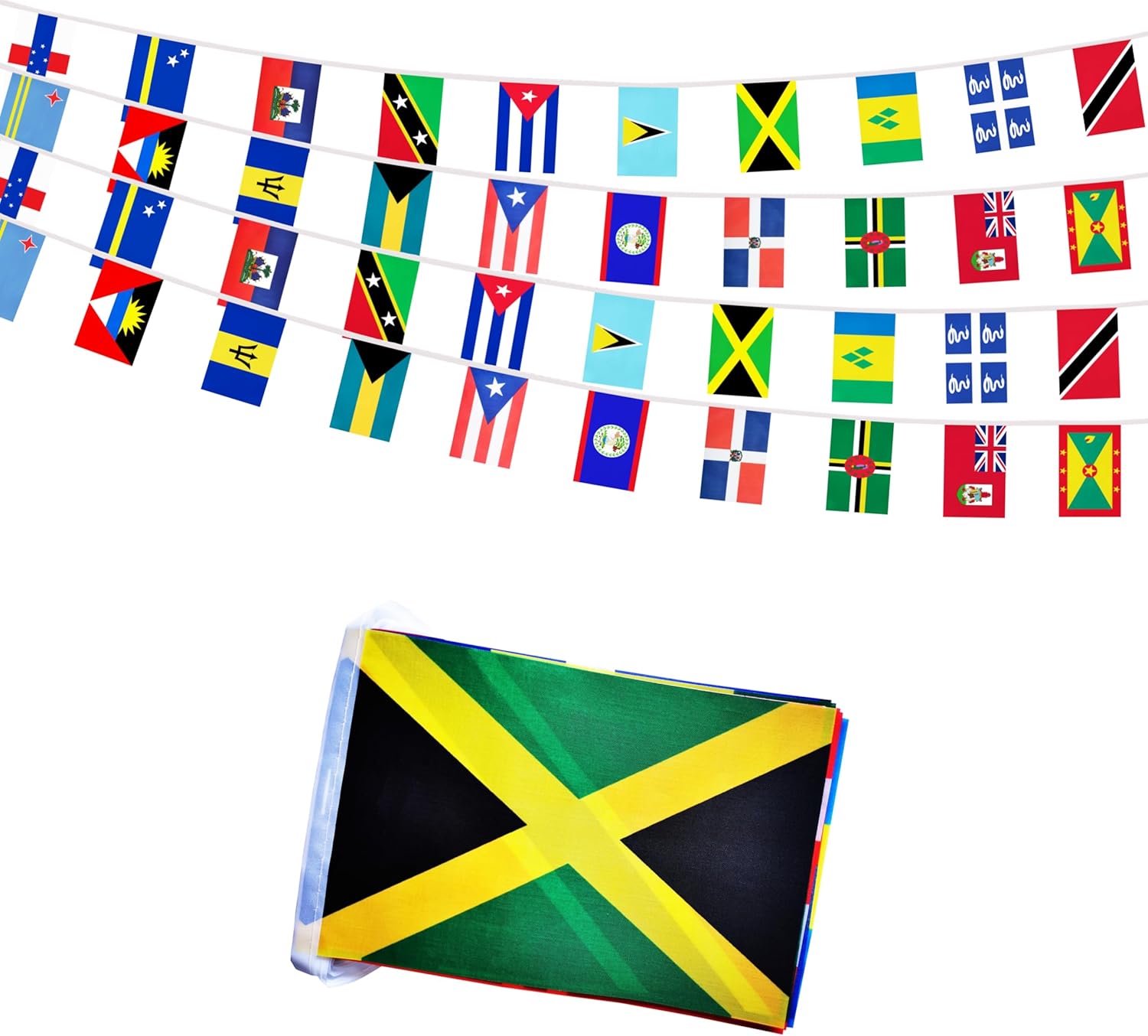 20 Caribbean Nations 30 Feet String Flags
